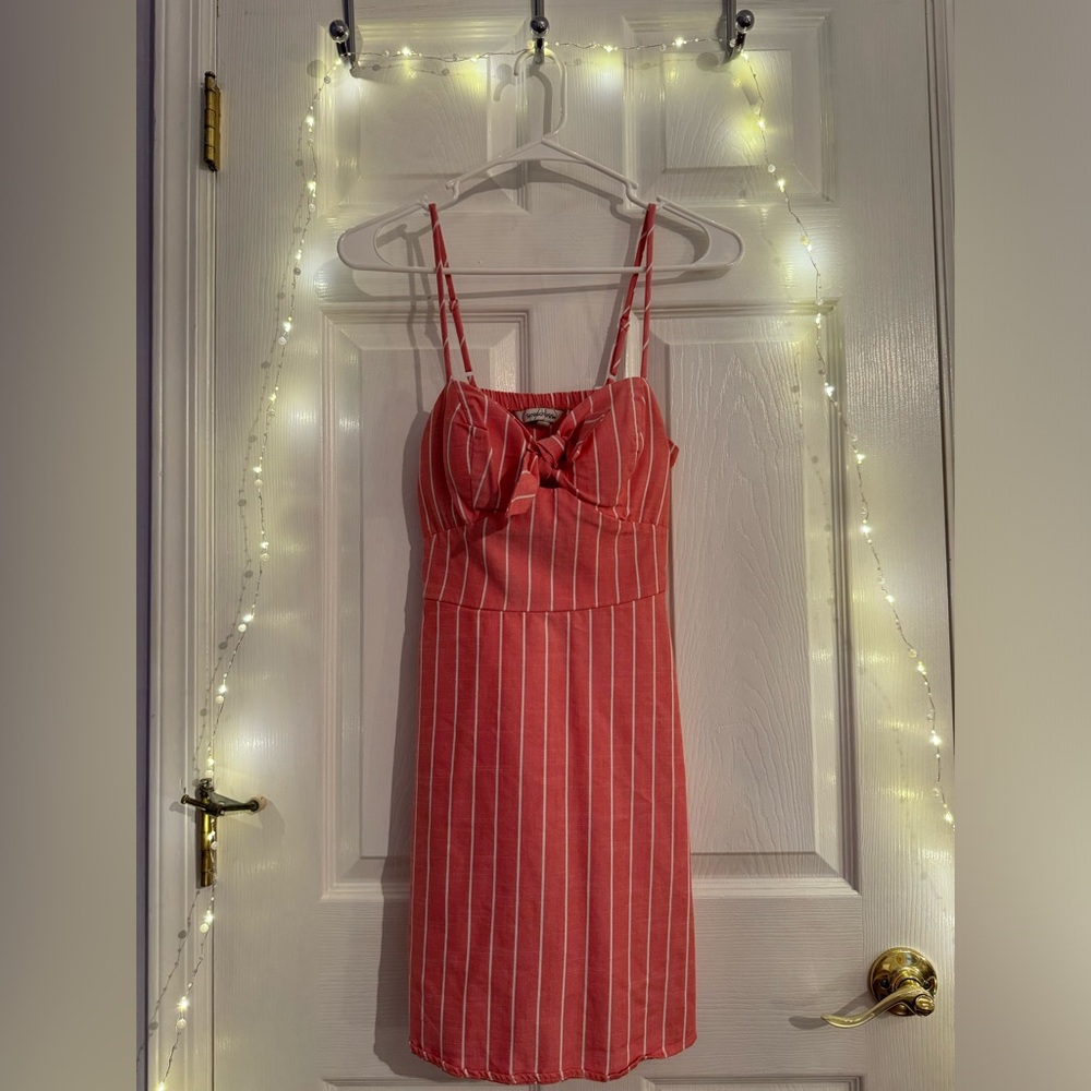 Peachy Pink Dress with White Strips